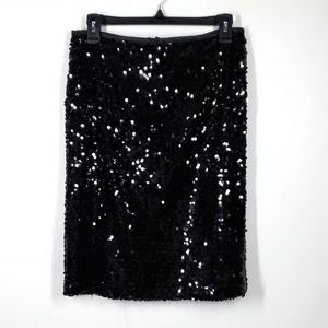 CARMEN Carmen Marc Valvo Black Sequin MIDI Skirt 4 NWOT